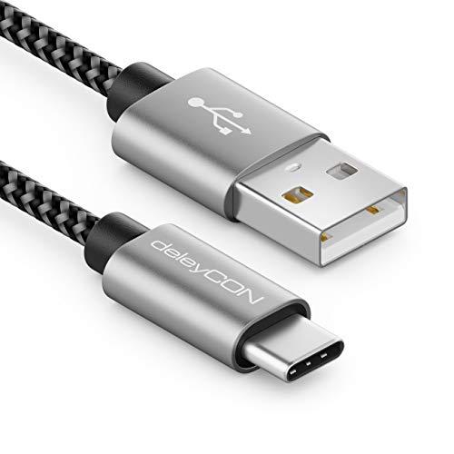 deleyCON 3,0m Nylon USB-C Ricarica Dati USB Tipo C Connettori Metallo Ricarica & Sincronizzazione Smartphone
