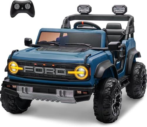 Ford Bronco Raptor 24V Maxi Fuoristrada 2 Posti Auto Macchina Elettrica per Bambini Telecomando Luci a Led Bluetooth Ammortizzatori Carico Massimo 60 Kg Blu
