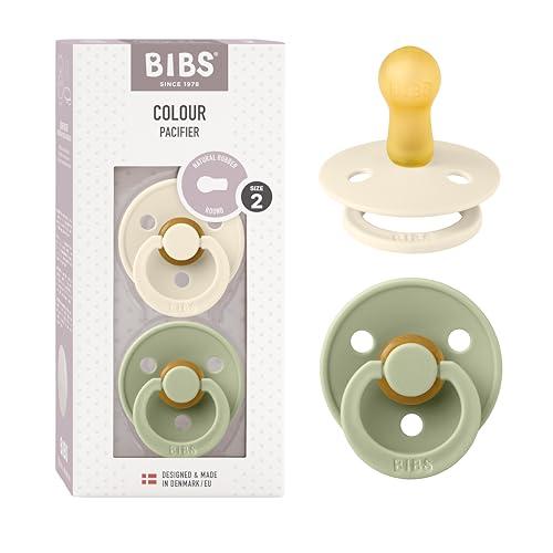 BIBS Colour Ciuccio confezione da 2 pezzi. Privo di BPA, Tettarella tonda. Lattice di gomma naturale, Misura 2 (6-18 mesi), Ivory/Sage