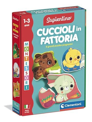 Clementoni Sapientino Baby - Cuccioli in Fattoria, Gioco Educativo Montessori per Bambini di 1-3 Anni, Puzzle Sagomati Colorati per Scoprire Gli Animali, Made in Italy, Lingua Italiana, 16850