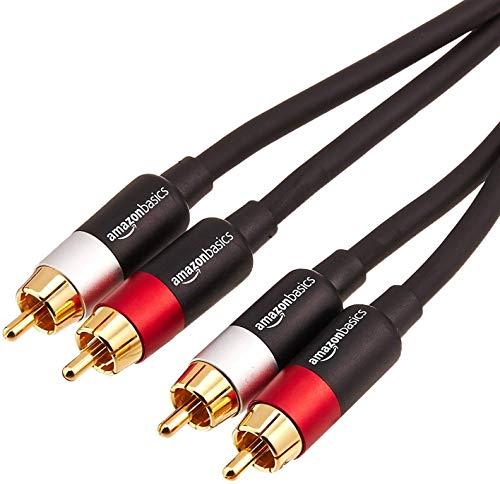 Amazon Basics 2 cavi audio RCA per amplificatori, diffusori attivi o subwoofer, con connettori placcati oro, 1.22 m, nero