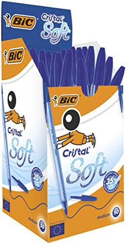 BIC Cristal Soft, Penne Blu a Sfera, Punta Media (1.2 mm), Confezione da 50 Penne, Fornitura Cancelleria Scuola e Ufficio