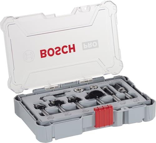 Bosch Professional Set Frese da 6 pz. per Profilare Smussare e Scanalare (per Legno, Accessorio Fresatrici Verticali con Codolo di 8 mm)