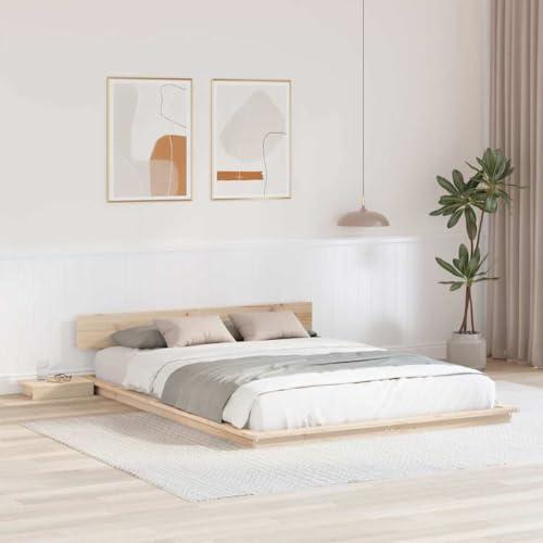 vidaXL Struttura Letto con Comodini Naturali 140 x 200cm in Legno Massello di Pino Design Integrato Mobili per Camera da Letto per Adulti Piattaforma Minimalista Contemporanea Durevole Moderna in Le