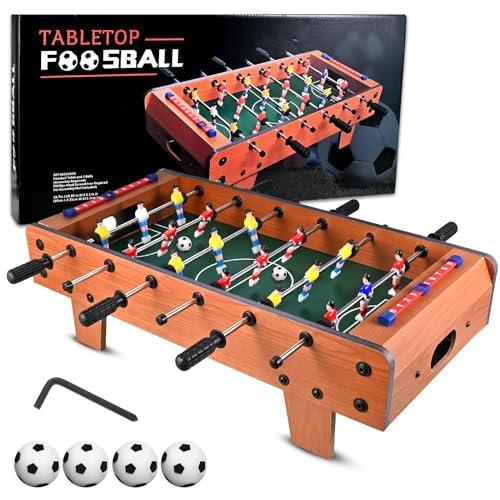 GOLDGE Calcio Balilla, Biliardino in Legno con Gambe da Tavolo, Calcetto da Tavolo per Bambini e Aduti con 4 Palloni da Calcio, 50.5 * 24.5 * 15cm