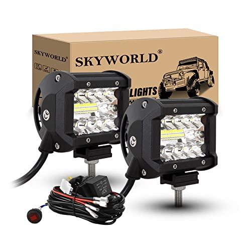 SKYWORLD 2 Pcs Faro da Lavoro led con 12v cablaggio, 10 cm 60W Spot Luci di Lavoro Fuoristrada Faretti Fendinebbia per Trattore Auto Camion Barca 4x4 ATV UTV, Impermeabile 6000K Bianca