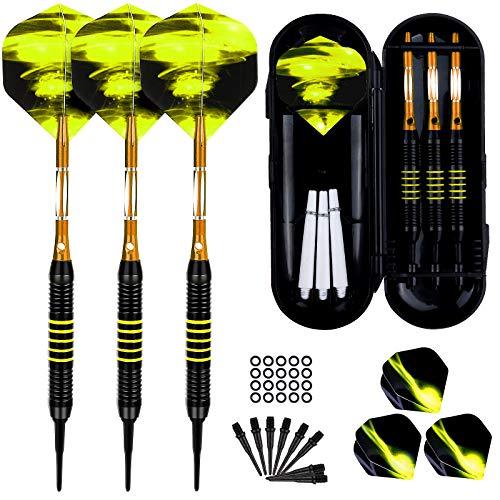Freccette Professionali Punta Plastica 18g, Set di Freccette Elettronico per Bersaglio Elettronico con 6 Voli e 50 Punte Morbide di Freccette + 20 O-Anelli, Set di 3 Freccette Morbide (Giallo)