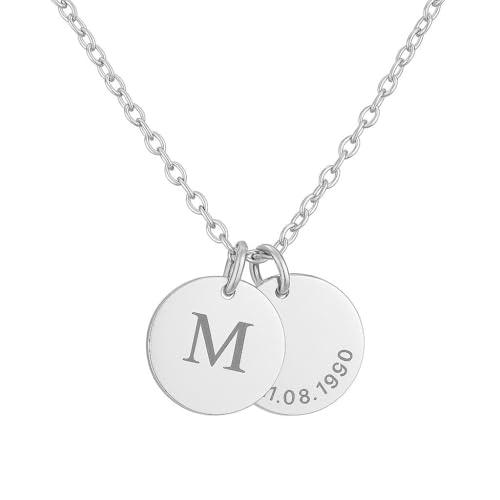 Generico Collana Personalizzata con Disco Inciso – Oro o Argento – 1, 2 o 3 Dischi con Iniziali e Date – Gioiello Regalo Donna, Uomo, Coppia, Amicizia (Argento - 2 dischi)