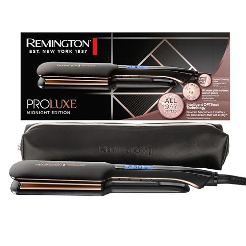 Remington Piastra Capelli Proluxe Midnight Wide Plate, Piastre in ceramica Ultimate Glide, 9 impostazioni di Temp. 150-230°C,Tecnologia intelligente OPTIheat, S9150B