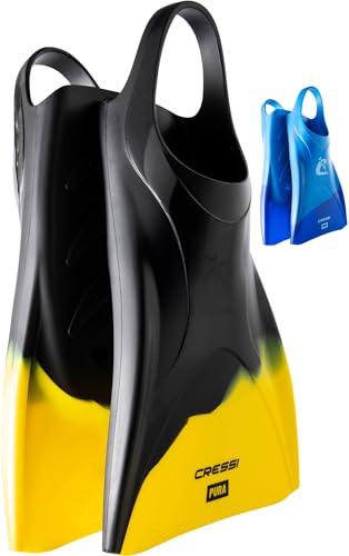 CRESSI Pura Fins Nero/Giallo 43/45 - Pinne Pocket Unisex in Silicone Nero/Giallo per Nuoto e Snorkeling, 43/45