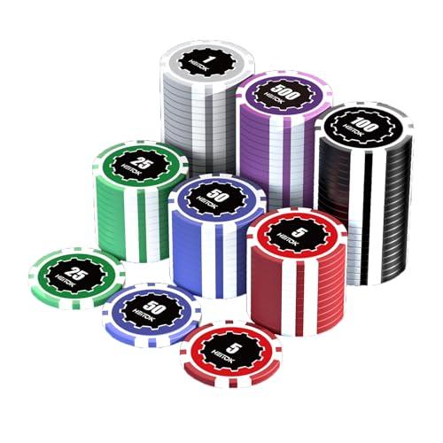 HEITOK Set da Poker con Denominazioni, 100 Pezzi da 11,5 Grammi Numerati in Scatola di Cartone da 1 a 500 per Giochi da Casinò