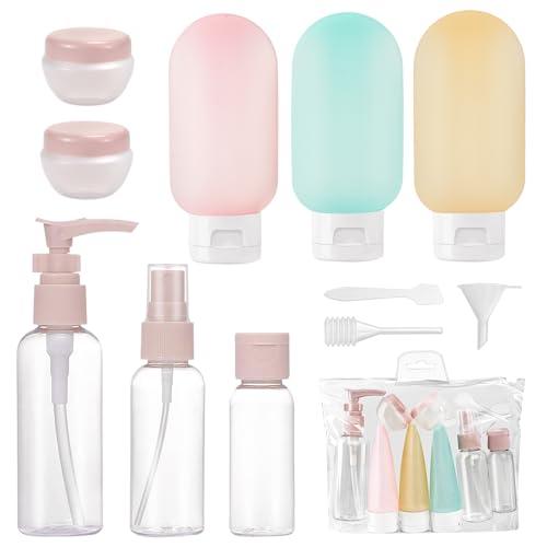 Bottiglie da viaggio, 11 pezzi set portatile da riempire Set di bottiglie di plastica flaconi viaggio ricaricabili Kit Contenitori da Viaggio Flaconi con Custodia per Shampoo, Liquidi and Lozione.