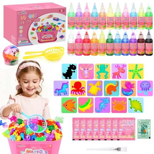 Dreamon Aqua Gelz Set 3D 53PCS, Magic Jelly Set Rosa con 22 Gel Colorati e 16 Formine, Giocattolo Creativo DIY per Bambine 3+ Anni, Regalo Perfetto Educativo