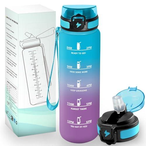 HoneyHolly Borraccia 1 Litro, Reutilizables, Borracce con Cannuccia, Libre de BPA & A Prova di Perdita, Bottiglia Motivazionale, Borraccia Palestra per Scuola, Palestra, Ufficio, Sport
