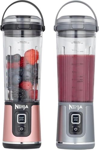 Ninja Blast Frullatore Portatile x2 530 ml, Coperchio Antiperdite e Beccuccio, Senza Filo, Ricaricabile, Frullati Proteici, Frulla Ghiaccio e Frutta congelata, Oro Rosa, Argento Metallico, BC151UKEUGV