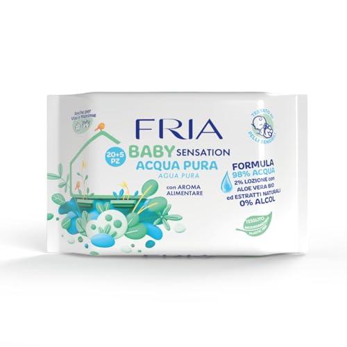 Fria Baby Sensation Acqua Pura Salviette per Cambio Pannolino, Formula con 98% di Acqua Purificata ad Azione Detergente sulla Pelle, Dermatologicamente Testate, Confezione Pocket da 20+5 Salviette