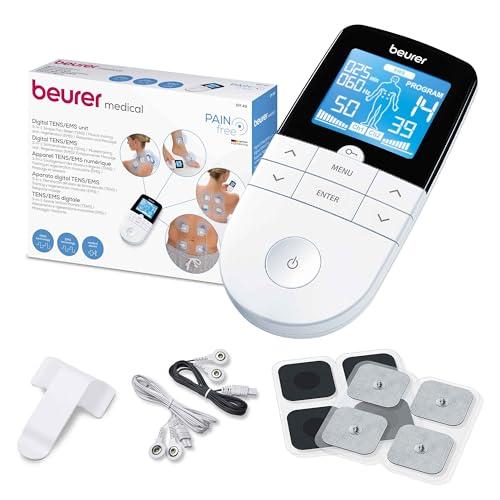 Beurer EM 49 Digital TENS/EMS, elettrostimolatore 3 in 1 per alleviare il dolore tramite elettrostimolazione nervosa, allenamento EMS, funzione massaggio, 2 canali, 6 programmi, 4 elettrodi