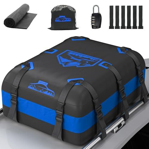 Rymopuey Box Tetto Auto 20Cu.Ft/566L, Baule Auto Tetto Inimpermeabile 1000D Blu, Baule Auto Tetto con Tappetino Antiscivolo 10 Cinghie, Box Tetto Auto e Pieghevole per Auto con/senza Portapacchi