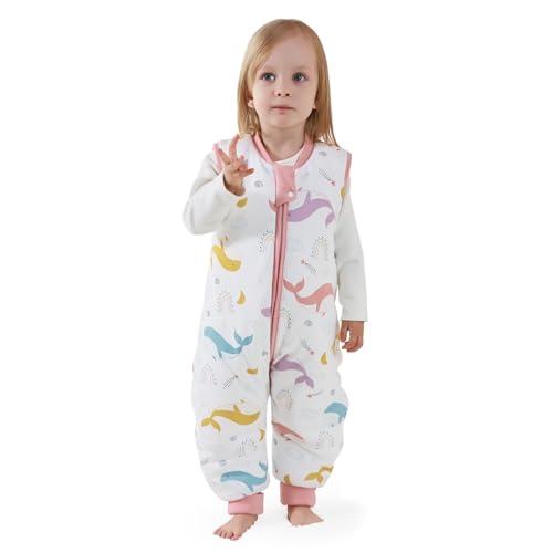 MIKAFEN Bambini Sacco nanna invernale con gambe 2,5 Tog,100% cotone,Sacco nanna con piedini,95-105 cm/3-4 anni,Balena arcobaleno