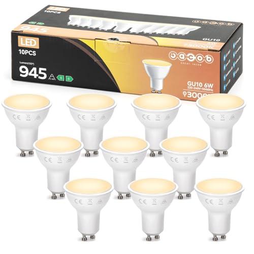 Great Jacob Lampadine LED GU10, 6W Equivalenti a 128W, 3000K Luce Bianca Calda, 945Lumen Lampadine LED Non Dimmerabile, 10 Pezzi
