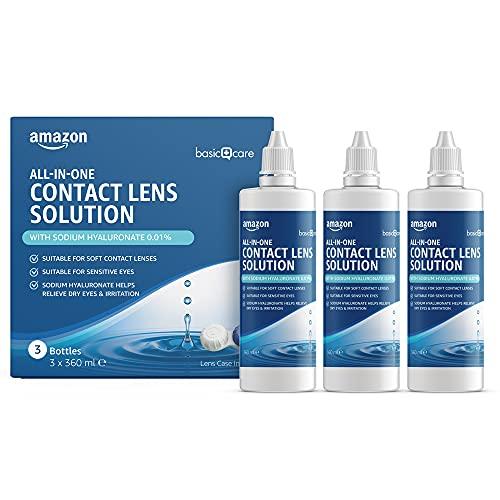 Amazon Basic Care Soluzione tutto-in-uno con sodio ialuronato per lenti a contatto morbide, 3 x 360ml