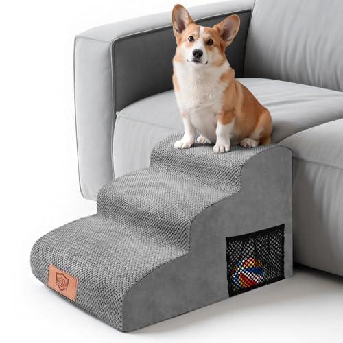 MASTERTOP Scale per Cani 3 Gradini, Scalini Antiscivolo per Gatti e Cani per Divano e Letto, Scaletta Schiuma Alta Densità, Copertura Impermeabile Lavabile (Grigio)