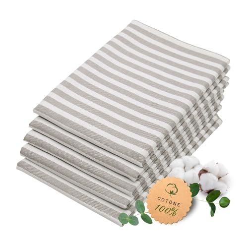 ZOLLNER 5 strofinacci in cotone 50x70 cm - canovacci assorbenti e lunga durata - lavabili a 60°C - a righe grigie e bianche - Qualità gastronomica - certificato OEKO TEX (R)