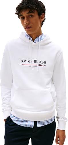 Tommy Hilfiger Uomo Felpa con Cappuccio Brand Love in Cotone, Bianco (White), S