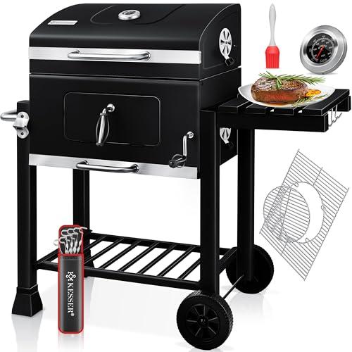 KESSER® Barbecue con Carrello XL Barbecue a carbonella con Coperchio, Ruote, Manico in Acciaio Inox, griglia e termometro a carbonella,Grande Barbecue a carbonella Barbecue da Campeggio