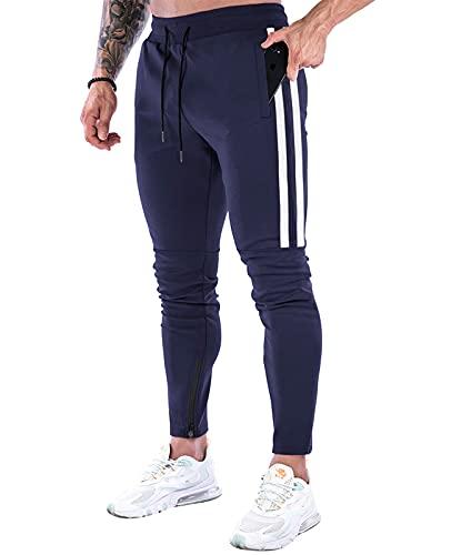 Suwangi Pantaloni Tuta Uomo Palestra Running della Allenamento Slim Fit Design a Righe con Tasche Zip