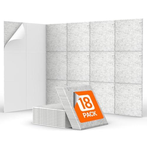 TONOR 18 Pezzi Pannelli Fonoassorbenti Adesivi, 30 x 30 x 0,9 cm Pannello Fonoassorbente Ad Alta Densità, Insonorizzazione Stanza per Cinema Domestico, Soggiorno, Camera da Letto, Grigio chiaro