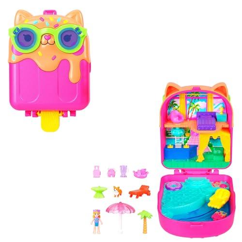 Polly Pocket - Cofanetto Resort Gattino Ghiacciolino, set portatile con una microbambola, un amico cucciolo e 11 accessori a tema inclusi, giocattolo per bambini, 4+ anni, JCB17