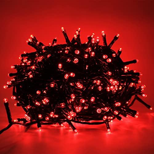 Luccika stringa natalizia con luci a led su cavo verde per uso interno ed esterno controller 31V con 8 giochi di luce e memoria (Rosso, 25 Metri con 500 Led)