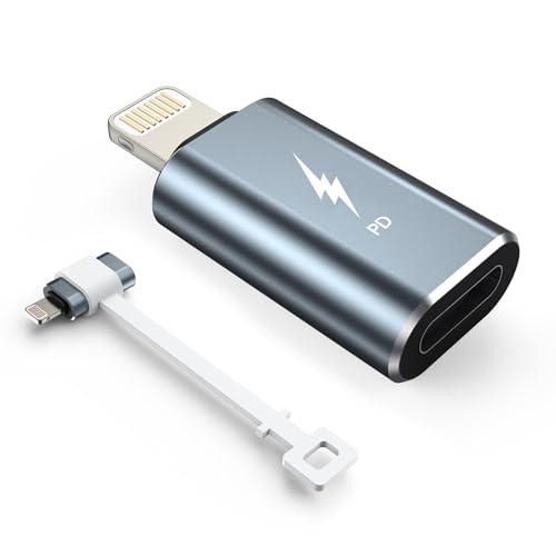 TechMatte Adattatore USB C a Lightning 27W PD Ricarica Rapida Compatibile con iPhone 14/13/12/11 Pro Max Mini/X/XR/XS/SE/8/7/iPad/AirPods,con Corda Anti-perdita (1)