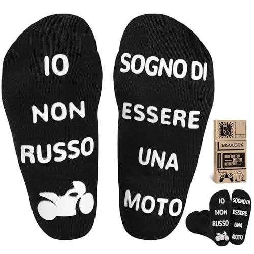 BISOUSOX Regalo per Padre Nonno 1 Paio Calzini Divertenti da Uomo Taglia 40-46 Regalo per la Festa del Papà Gli Amanti Della Moto Compleanno Uomo Cotone Calzini Strani e Divertenti Uomo Regalo