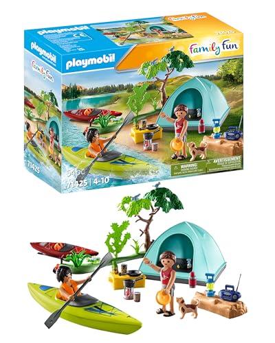 PLAYMOBIL Family Fun 71425 Avventura in Canoa, Camping, Divertente Avventura all'aperto in Campeggio, Canoa e falò, Una Vacanza condivisa nella Natura, Giocattolo per Bambini dai 4 Anni in su