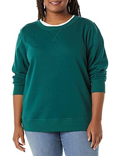 Amazon Essentials Felpa Girocollo da Donna in Pile di Spugna Francese (Disponibile in Taglie Forti), Verde Scuro, XL