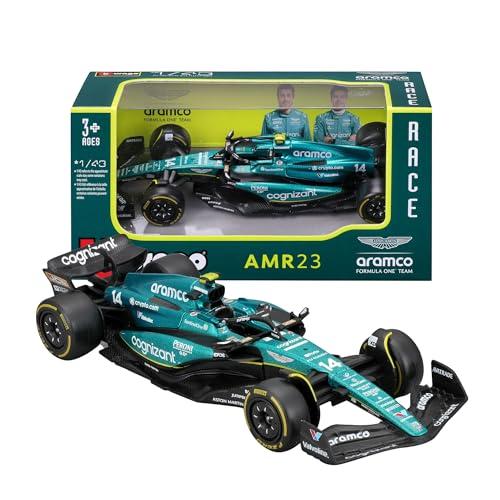 BBURAGO Aston Martin AMR23#14 Alonso - Modellino Realistico Auto F1 in Scala 1:43, Replica Diecast con Licenza Ufficiale Aston Martin, Età Consigliata 3+ Anni