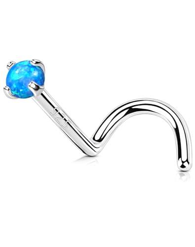 OUFER 20G S Piercing Naso Argento 925 Pirecing Naso Donna Anellino Trasparente Bleu Opale Nose Ring 7 mm Gioielli Per Il Corpo