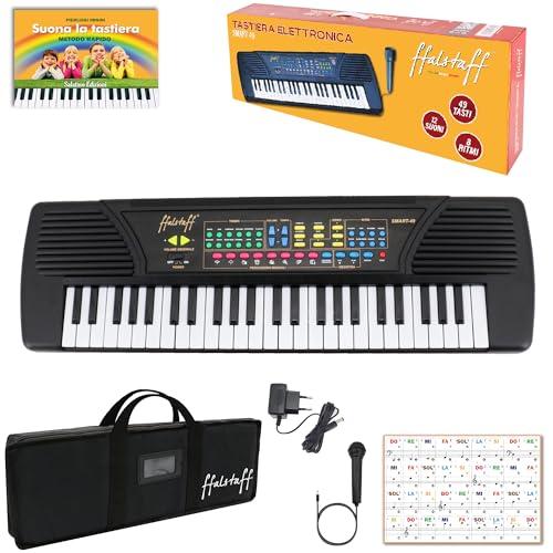 ffalstaff SMART-49 Tastiera Elettronica 49 Tasti per uso Ludico con Borsa, Adesivi con Notazione Italiana, Microfono, Alimentatore di rete e E-book 