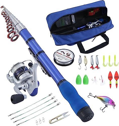 BNTTEAM Mini Mulinello da Spinning e Canna Combo Mano Portatile Telescopica Fibra di Carbonio Dura al 99% Mare Canna da Pesca e Mulinello Esche Artificiali Lenza (1.2M/47in/3.9ft)