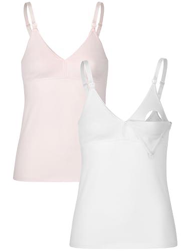 Herzmutter Canotta Allattamento Cotone - Oeko Tex 100 -Top Premaman Allamento - Reggiseno Integrato - Canottiere Allatamento – 5420 (M, Rosa/Bianco)