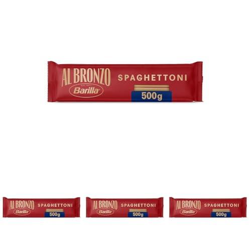 Barilla Pasta Al Bronzo Spaghettoni 100% Grano Italiano, Pasta Trafilata Al Bronzo con Lavorazione al Bronzo Grezzo, Ruvidità Intensa, Formato Spesso e Corposo, Alta Tenuta di Sugo e Cottura, 500 g