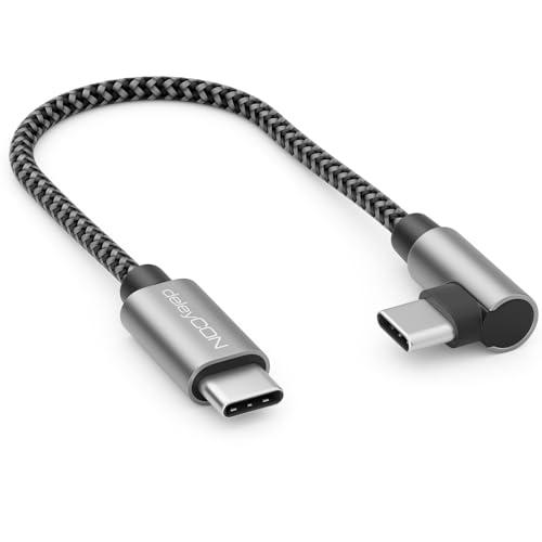 deleyCON 0,15m USB C 1x 90° Angolato PD3.0 (60W Ricarica Rapida) Corto 15cm USB-C a USB-C per iPhone 17 16 15 Pro Max Air, S26 S25 S24 Pixel iPad Pro MacBook Air Tablet Switch PS5