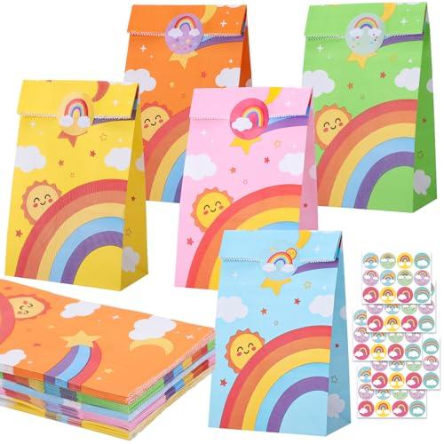woric 50 Pezzi Sacchetti Regalo Arcobaleno, 22 * 12 * 7cm Sacchettini Compleanno Bambini con 60 Adesivi, Sacchetto Regalo per Compleanno di Bambini, Matrimoni, Festa, Omaggi