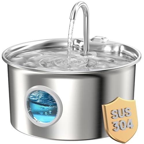 Fontanella per Gatti Acciaio Inox: Fontana per Gatti Inossidabile - 2.6L Automatico Fontanelle Gatto Silenziosa - Dispenser Acqua Gatto con Finestra Livello Acqua - Distributore Acqua per Cani