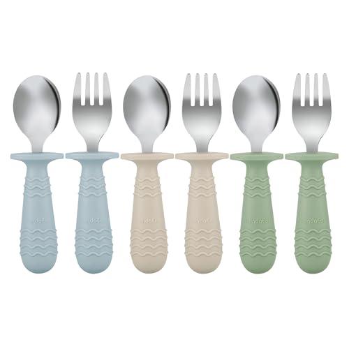 PandaEar 6 Pezzi di Posate in Acciaio Inossidabile e Silicone per Bambini e Neonati, Cucchiai e Forchette Posate per Bambini BPA Free con Design Antisoffocamento in Silicone