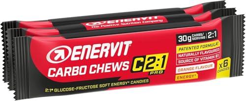 Enervit, Carbo Chews C2:1PRO, Caramelle Gommose con Maltodestrine e 30g di Carboidrati, Gusto Arancia, Per Attività di Lunga Durata ad Alta Intensità, Senza Glutine, 3 Confezioni da 6 Caramelle