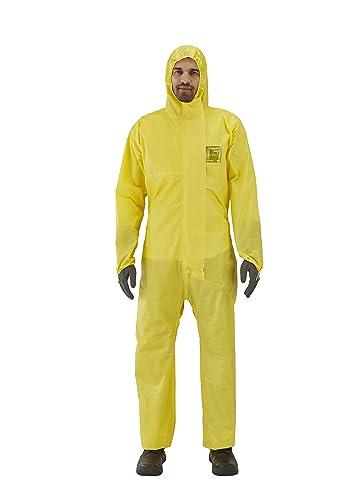 Ansell AlphaTec 2300 Modello 132, Tuta Integrale con Cappuccio, Protezione Tipo 3/4/5 per Usi Professionali e Industriali, Tuta Monouso Impermeabile, Uomo Donna, Gialla, Taglia XL (1 Unità)