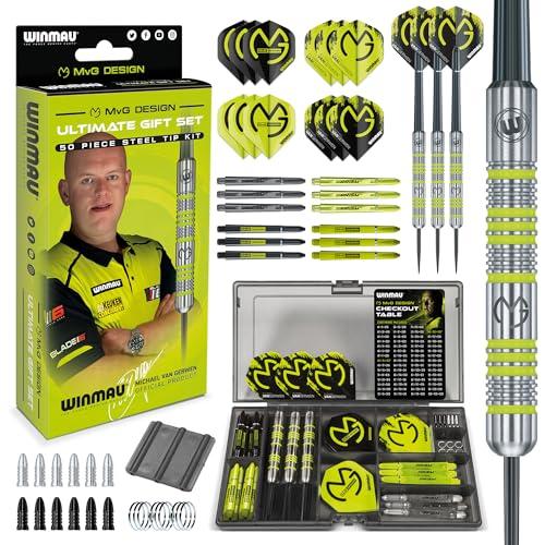 Set regalo WINMAU Michael van Gerwen MvG - Set di freccette da 50 pezzi con 4 set di alberi, 4 set di voli più accessori